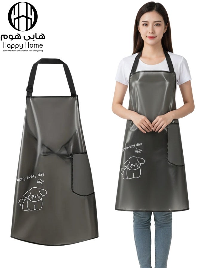 هابي هوم مريلة مطبخ من TPU – خفيفة الوزن، مقاومة للماء والزيوت وسهلة التنظيف، برسمة كلب كرتوني لطيف ونقشة مخططة، تصميم أنيق وتريندي يناسب أي ستايل، مثالية للطهي اليومي، غسيل المواعين، أشغال البيت، هدية رائعة لعيد الأم وربات المنازل 72*60 سم - Image 1